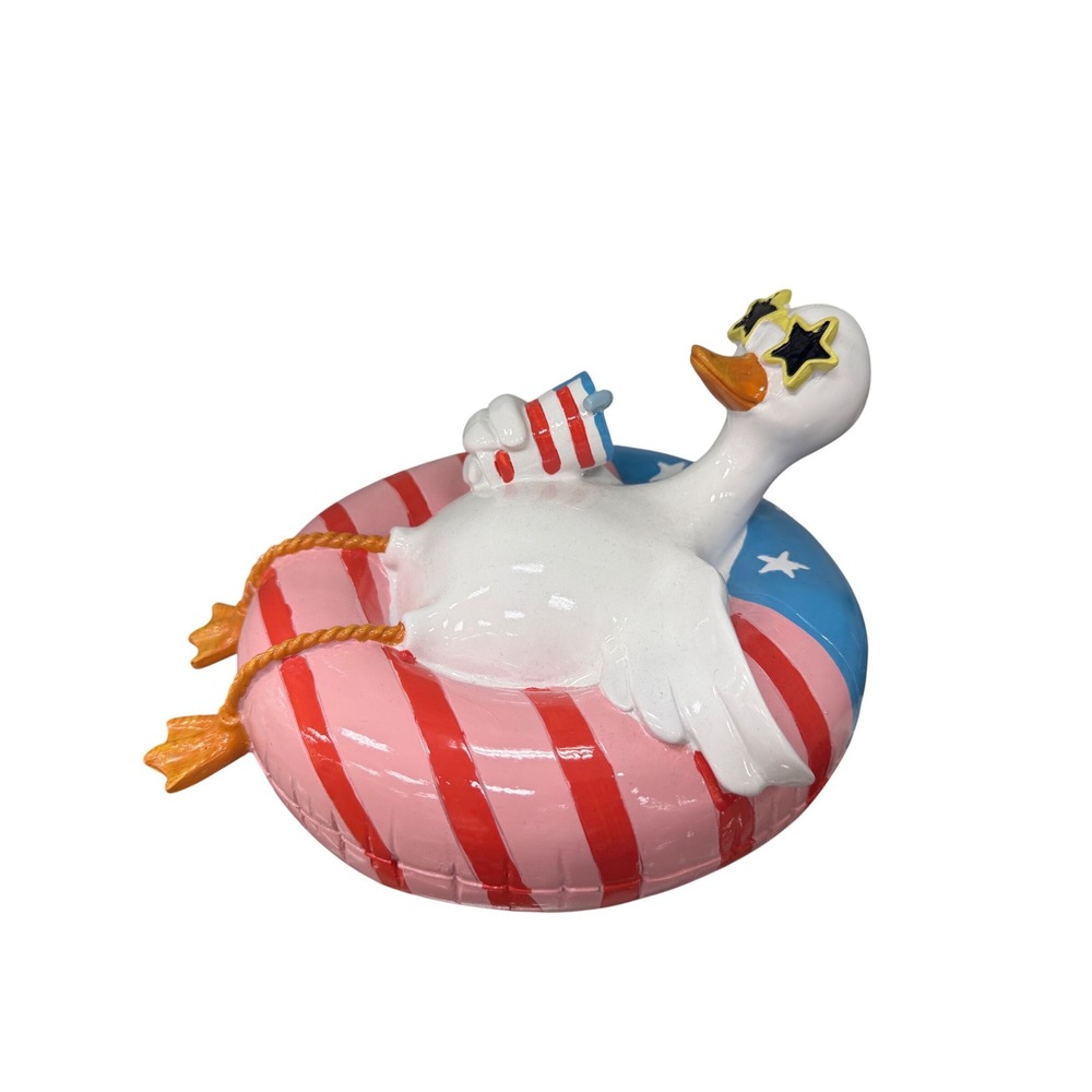 Patriotic Duck in Inner Tube Figurine 4th of July Americana Decor 10x10